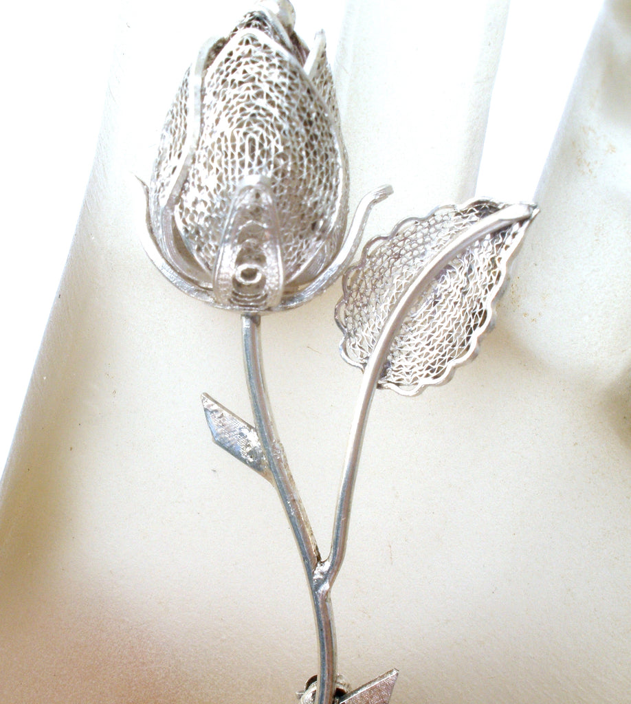 Sterling Silver Filigree Rose Brooch Pin Vintage - The Jewelry Lady's Store