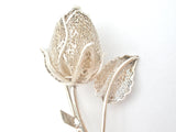 Sterling Silver Filigree Rose Brooch Pin Vintage - The Jewelry Lady's Store