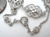 Sterling Silver Floral Scroll White Topaz Station Necklace
