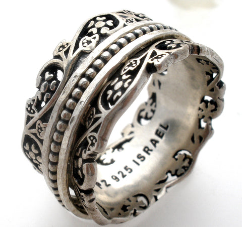 Sterling Silver Floral Spinner Band Ring Paz Size 9