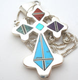 Sterling Silver Inlay Cross Pendant Necklace
