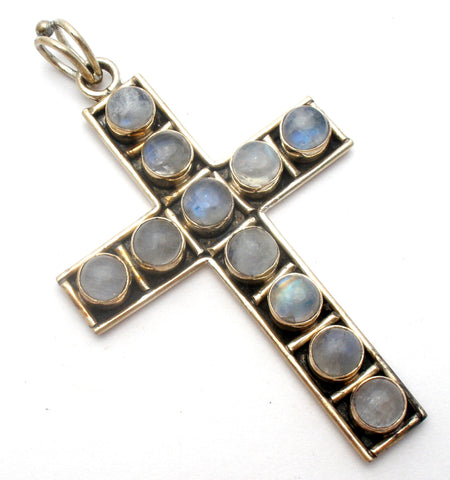 Sterling Silver Moonstone Cross Necklace Pendant