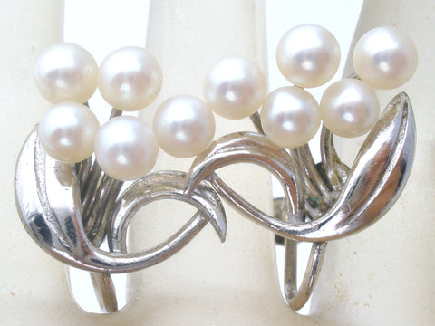 Sterling Silver Pearl Leaf & Flower Earrings Vintage