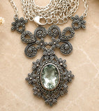 Sterling Silver Prasiolite & Marcasite Lavalier Necklace