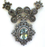 Sterling Silver Prasiolite & Marcasite Lavalier Necklace