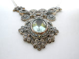 Sterling Silver Prasiolite & Marcasite Lavalier Necklace
