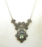 Sterling Silver Prasiolite & Marcasite Lavalier Necklace