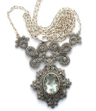 Sterling Silver Prasiolite & Marcasite Lavalier Necklace