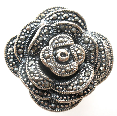 Sterling Silver Rose Ring With Marcasites Size 6
