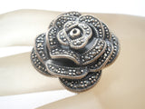 Sterling Silver Rose Ring With Marcasites Size 6