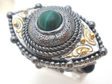 Sterling Silver & Gold Malachite Ring Size 7 - The Jewelry Lady's Store