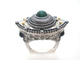Sterling Silver & Gold Malachite Ring Size 7 - The Jewelry Lady's Store