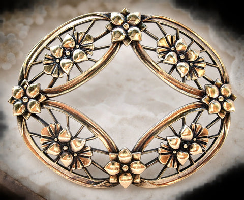 Sterling Silver & 14K Flower Brooch Pin By Symmetalic Vintage