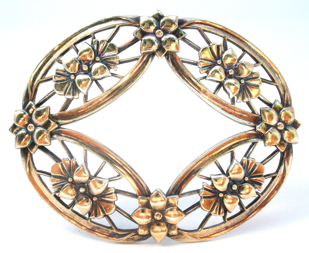 Sterling Silver & 14K Flower Brooch Pin By Symmetalic Vintage