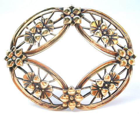 Sterling Silver & 14K Flower Brooch Pin By Symmetalic Vintage