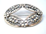 Sterling Silver & 14K Flower Brooch Pin By Symmetalic Vintage