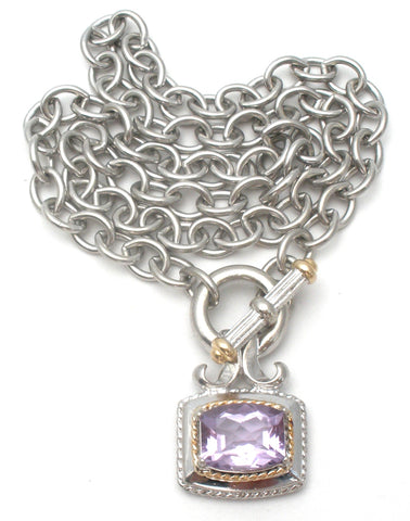 Sterling Silver & 14K Gold Amethyst Toggle Necklace Ross Simons