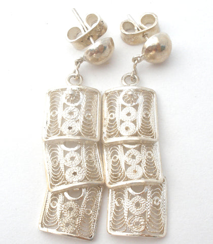Sterling Silver 950 Cannetille Filigree Earrings