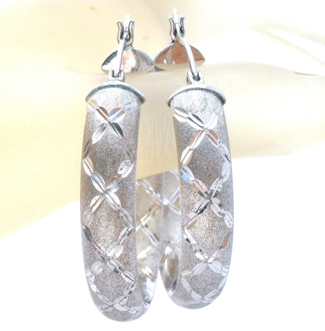 Sterling Silver Diamond Cut Hoop Earrings