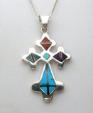 Sterling Silver Inlay Cross Pendant Necklace