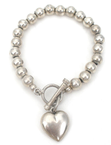 Sterling Silver Pearl Bead Bracelet With Heart Charm