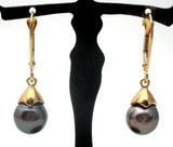 Tahitian Pearl Earrings 14K Gold Vintage - The Jewelry Lady's Store