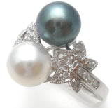 Tahitian & White Pearl Star Diamond Ring 14K Gold - The Jewelry Lady's Store