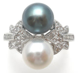 Tahitian & White Pearl Star Diamond Ring 14K Gold - The Jewelry Lady's Store