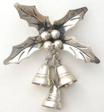 Taxco Holly Berry Brooch With Dangling Bells 925 - The Jewelry Lady's Store