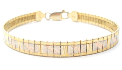 Tri-Gold Over Sterling Silver Flexible Bangle Bracelet
