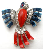 Alfred Philippe Trifari Bird Fur Clip Patriotic Vintage - The Jewelry Lady's Store