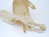 Triple Strand Pearl Necklace 14K Gold Clasp 17"