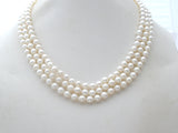 Triple Strand Pearl Necklace 14K Gold Clasp 17"