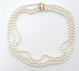 Triple Strand Pearl Necklace 14K Gold Clasp 17"