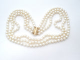 Triple Strand Pearl Necklace 14K Gold Clasp 17"