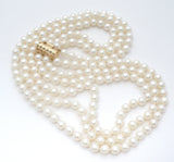 Triple Strand Pearl Necklace 14K Gold Clasp 17"