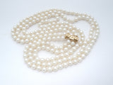 Triple Strand Pearl Necklace 14K Gold Clasp 17"