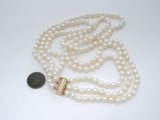 Triple Strand Pearl Necklace 14K Gold Clasp 17"