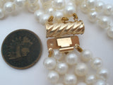 Triple Strand Pearl Necklace 14K Gold Clasp 17"
