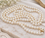 Triple Strand Pearl Necklace 14K Gold Clasp 17"
