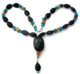 Turquoise Black Onyx & Carnelian Necklace 16" - The Jewelry Lady's Store