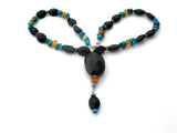 Turquoise Black Onyx & Carnelian Necklace 16" - The Jewelry Lady's Store