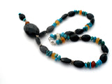 Turquoise Black Onyx & Carnelian Necklace 16" - The Jewelry Lady's Store