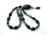 Turquoise Black Onyx & Carnelian Necklace 16" - The Jewelry Lady's Store