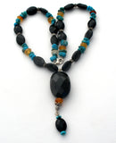 Turquoise Black Onyx & Carnelian Necklace 16" - The Jewelry Lady's Store