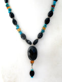 Turquoise Black Onyx & Carnelian Necklace 16" - The Jewelry Lady's Store