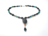 Turquoise Black Onyx & Carnelian Necklace 16" - The Jewelry Lady's Store