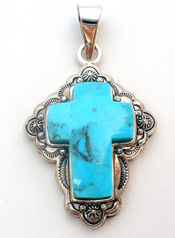 Turquoise Cross Pendant Sterling Silver