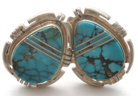 Turquoise Earrings With Sterling Silver Inlay Vintage