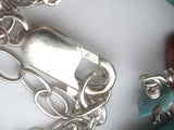 Turquoise & Coral Nugget Bead Necklace Sterling Silver